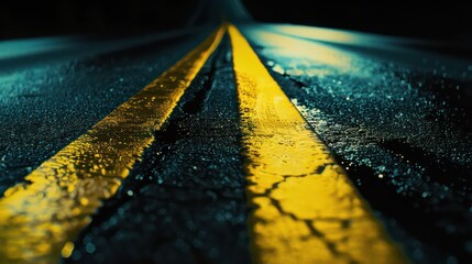 highway road at night, broken yellow lines