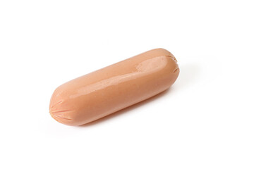 One raw uncooked chicken meat hot dog weenie isolated on white background