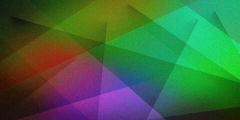 Abstract grainy ultra-wide background with geometric shapes stripes lines vectors in multicolored dark mix green turquoise red purple neon yellow gray gradient. For design banners wallpapers templates
