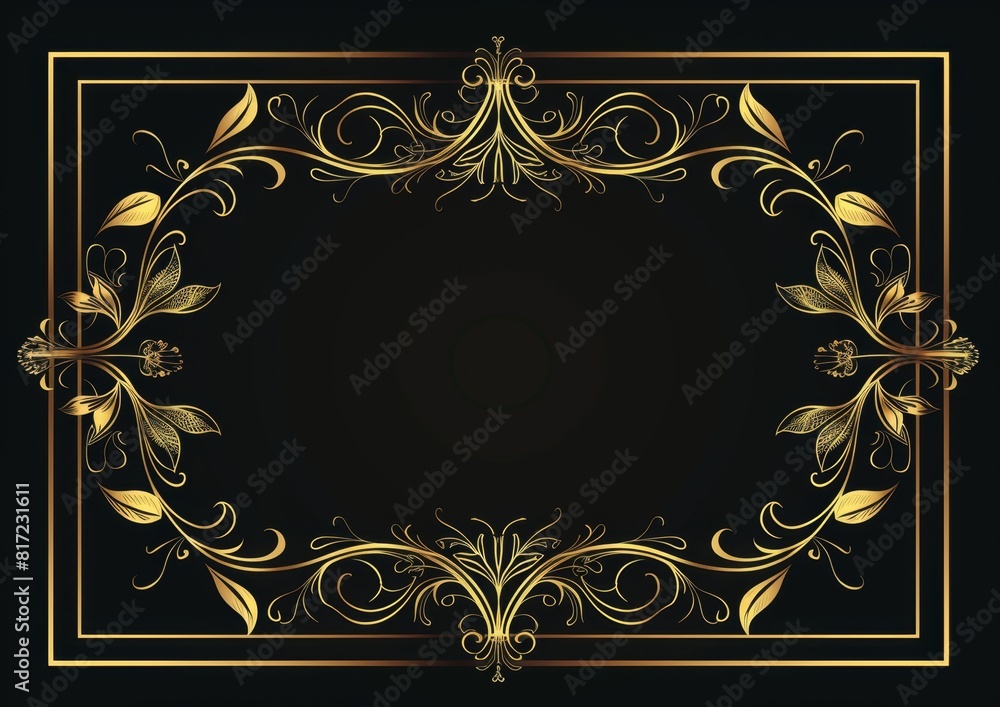 Poster luxury black background with golden frame vector presentation design generative ai