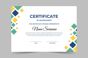 Modern elegant colorful certificate template with geometric shape. Appreciation for business and education. Vector illustration