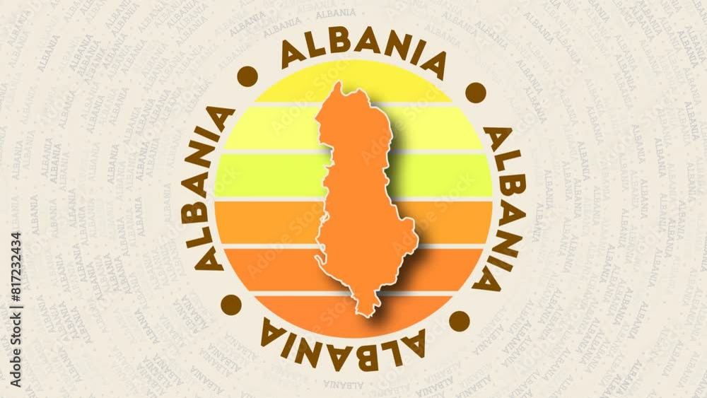 Poster albania logo intro. badge with the circular name and map of country. artistic albania round logo ani