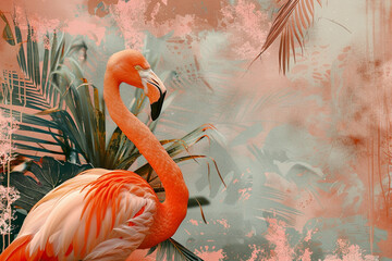 peach fuzz flamingo in the water
