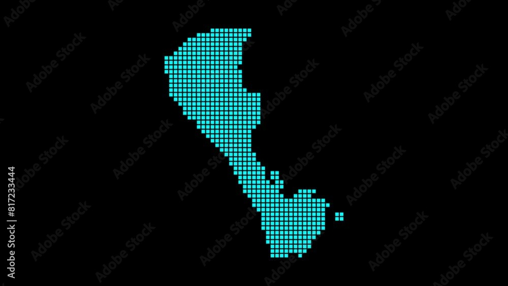 Poster boracay digital map. map of boracay in dotted style. shape of the island filled with rectangles. sup