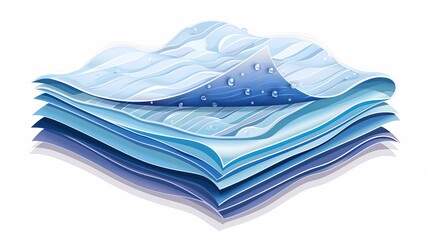 Technical illustration demonstrating layers of waterproof and thermo fabric, highlighting the material structure, presented in vector format.