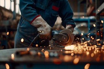 a worker grinding metal in a factory - stock videos royalty-free footage