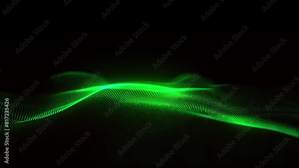 Poster abstract futuristic wave with moving dots. flow of colored particles and lines. cyber technology ill