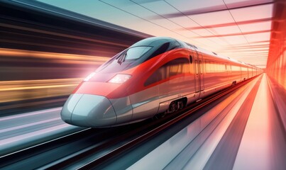Fototapeta premium Long high-speed train moving fast