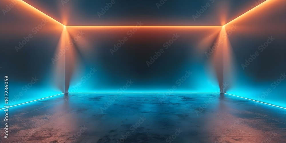 Poster illuminating studio room floor with a blue spotlight for an optimal product display backdrop. concep