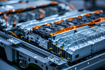 Lithium-ion High-voltage Battery Component for Electric Vehicle or Hybrid Car. Battery Module for Automotive Industry
