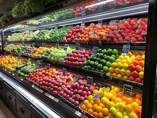 nice market produce section with fruits and vegetables