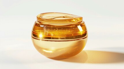 Luxurious Gold Skincare Gel in Elegant Container. Premium golden skincare in a container, showcasing its shimmering and luxurious texture