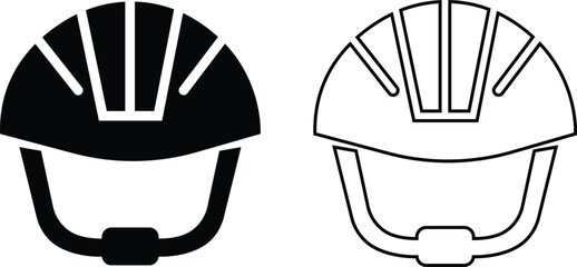 Motorcycle helmet vector icon set. Racing team helmet, Construction helmet, motorcycle helmet, hard hat black line and flat collection for web design isolated on transparent background.
