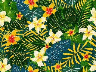 tropical leaves and flowers, pattern 