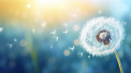 A vibrant artistic image of a dandelion flower surrounded by a hazy dream 