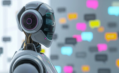 Futuristic Dialogue: Sleek Silver Robot with LED Display