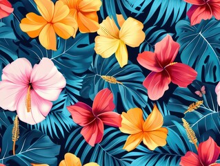 tropical leaves and flowers, pattern 