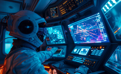 Galactic Navigator: Astronaut with VR Holographic Maps