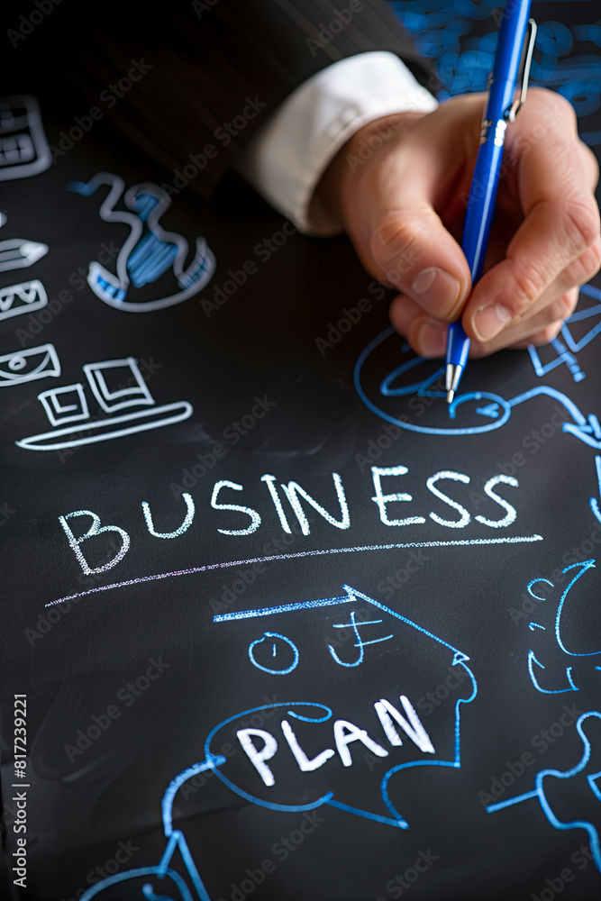 Wall mural businessman writing business plan growth concept, with writing “ business plan “