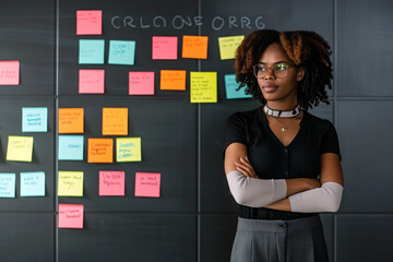 Successful businesswoman holding technology devices in office environment