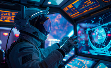 Galactic Navigator: Astronaut with VR Holographic Maps