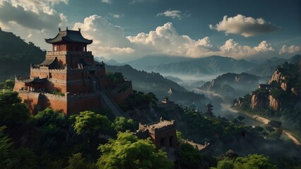 Fototapeta premium Chinese town in the mountains wallpaper