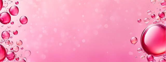  soap bubbles on a pastel background, red pink abstract oil bubbles or face serum background. pink Oil and water bubbles molecule ,pink Bubbles oil or collagen serum for cosmetic product, banner poste