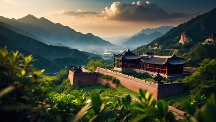 Chinese town in the mountains wallpaper