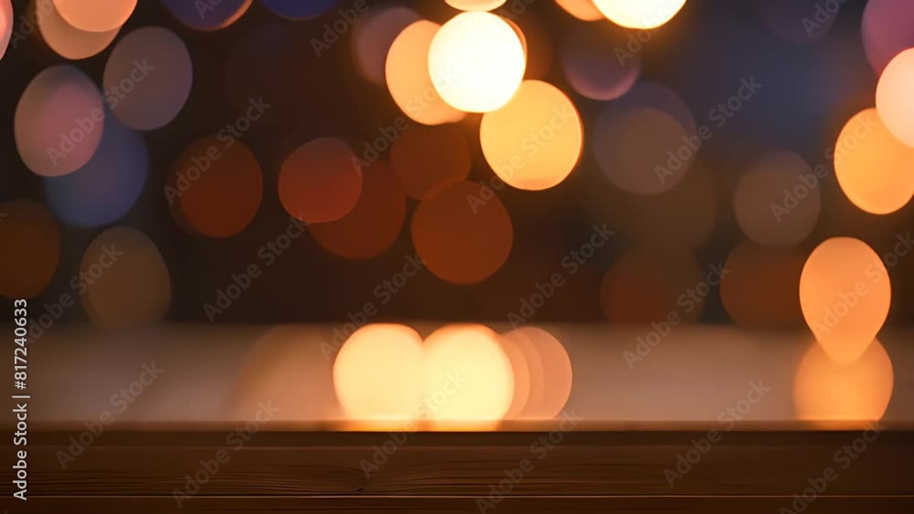 Poster wooden table with bokeh lights generative ai
