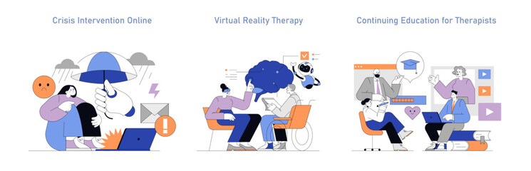 Telepsychology And Online Therapy. Flat Vector Illustration