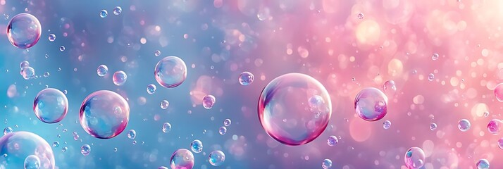  soap bubbles on a pastel background, red pink abstract oil bubbles or face serum background. pink Oil and water bubbles molecule ,pink Bubbles oil or collagen serum for cosmetic product, banner poste