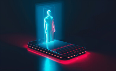 Holographic Phone with Virtual Assistant. Futuristic Vision of Communication.