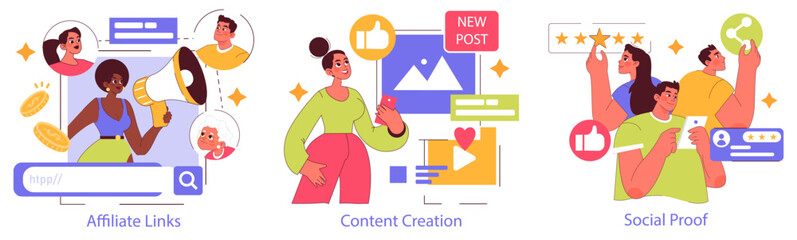 Influencer Marketing. Flat Vector Illustration