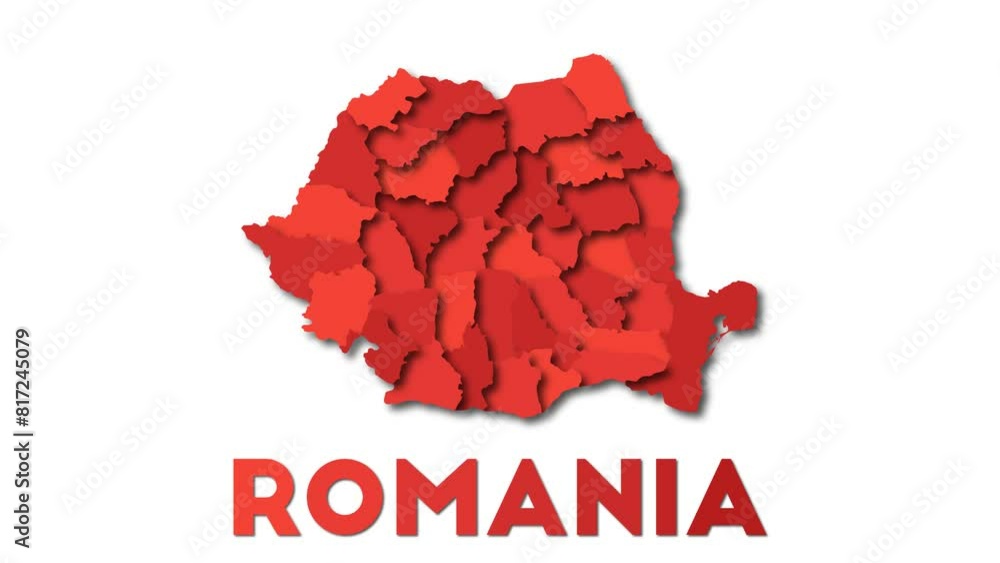 Poster romania map showing regions. animated country map with title. 4k resolution animation.