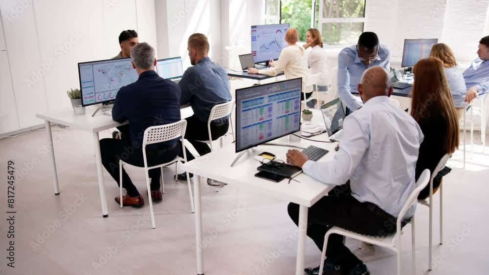 Poster analyst working with spreadsheet business data