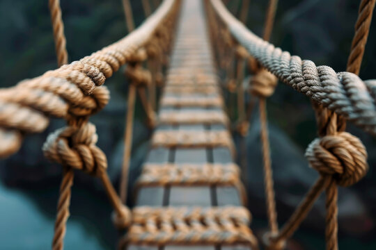 Fototapeta A rope bridge with a rope hanging down