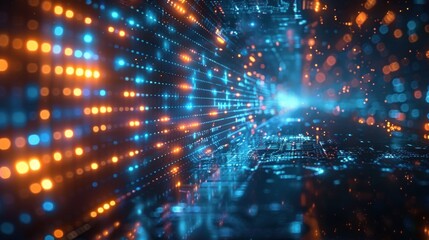 Naklejka premium A series of holographic projections against a full-frame digital grid background, creating an immersive and interactive experience.