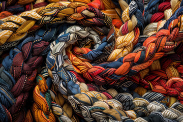 A bunch of colorful ties are twisted together - Powered by Adobe