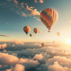 Obraz premium Sky-High Adventure: Colorful Hot Air Balloons Afloat in Aerial Splendor