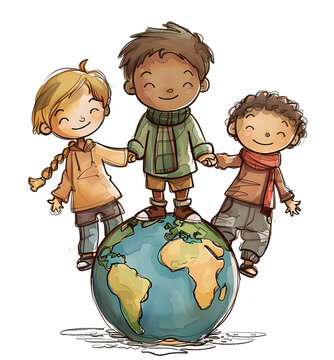 Children Holding Hands Around the Globe