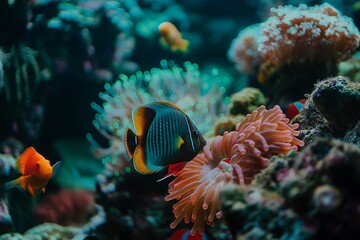Tropical fish swimming on a coral reef