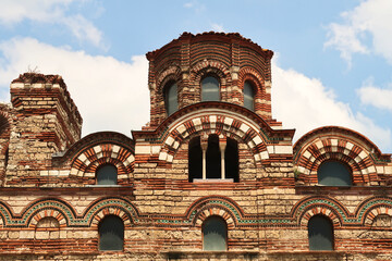 The upper facade of the Church of Christ Pantocrator in the old town of Nessebar, Nesebar,...