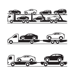 Car transporter trucks and pickup - vector illustration