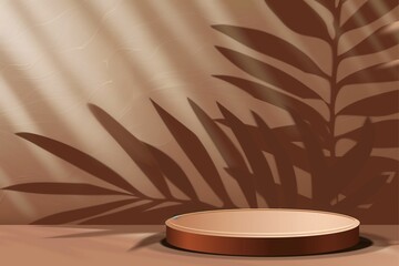 Minimal cosmetic brown background and premium podium display for product 