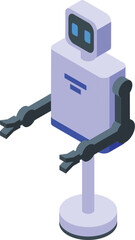 Futuristic isometric robot illustration in 3d technology with artificial intelligence, modern design, and friendly character on a white background