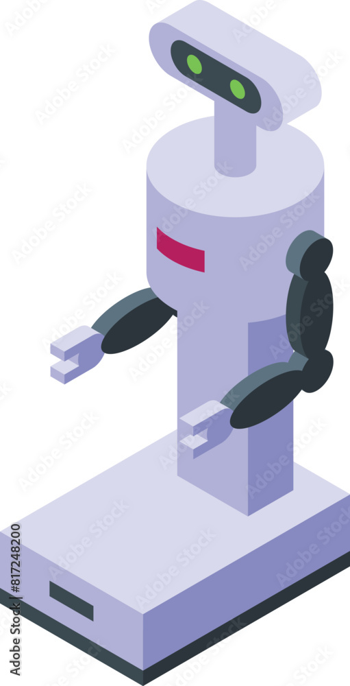 Poster futuristic isometric robot illustration featuring advanced technology and artificial intelligence in