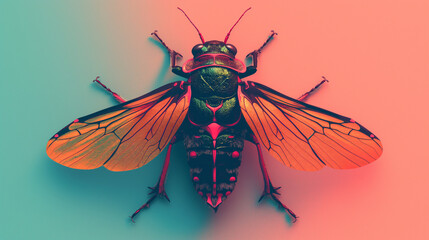 Colorful cicada with copy space