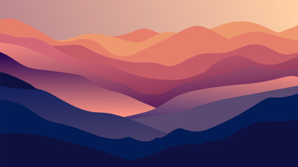 Fototapeta na wymiar Gradient layers colorful landscape. Twilight hills panorama. Minimalist design of nature landscape. Vector illustration.