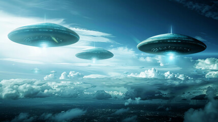 Obraz premium Advanced alien civilization space ships attacking Earth