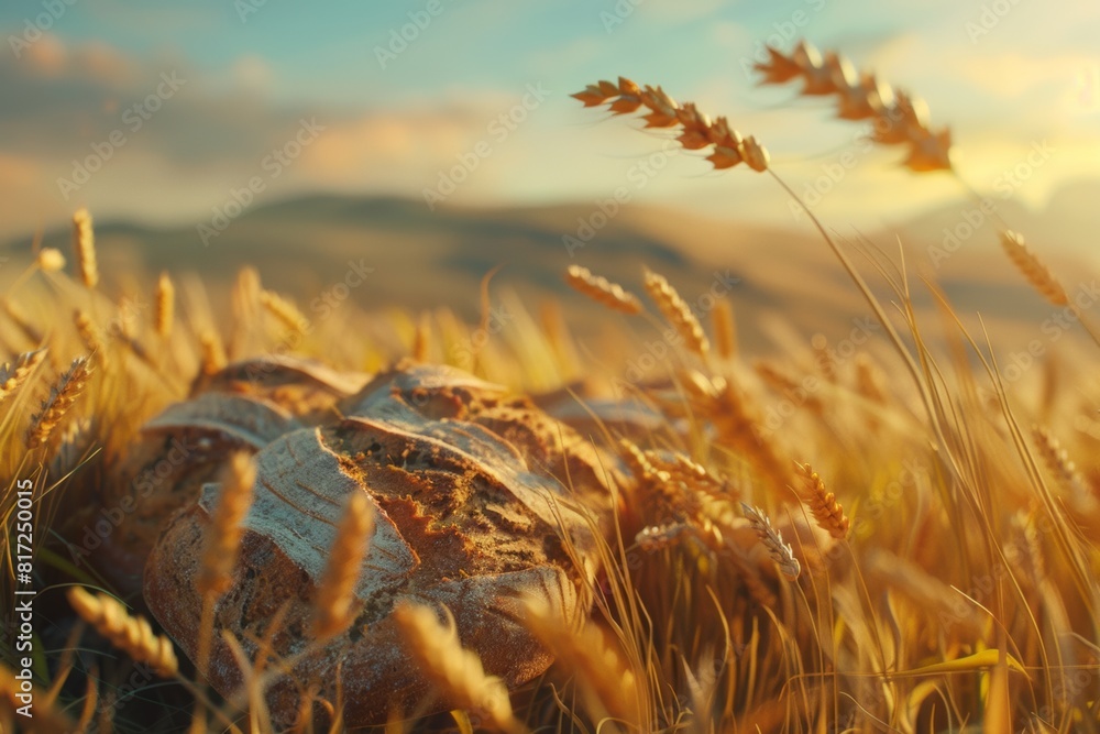 Aufkleber a stunning view of wheat swaying in a field during sunset, capturing the essence of a harvest in pro